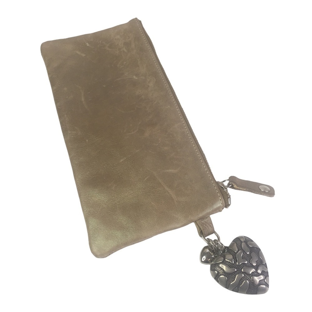 Cara Landy leather clutch bag with Heart Charms Tan